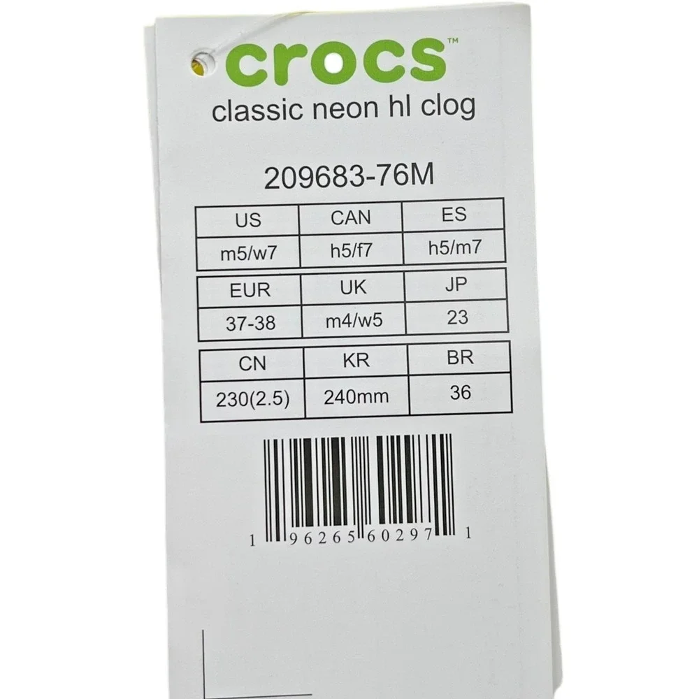 Crocs Mens Classic Slip-on Clogs Size 5 Neon Yellow Glossy Flexible Comfort‎